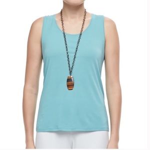 Eileen Fisher 100% Silk Scoop Neck Tank Top Aqua Blue Green, Small